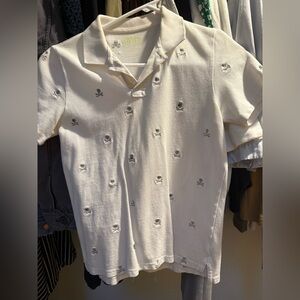 Jcrew crewcuts collection serie Skull embroidered Polo Shirt fits women size XS